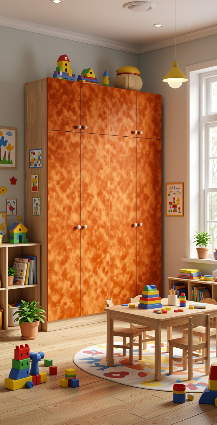 Orange Plain Laminate 8x4 ft Suede 1 mm - SF 1208 — application view in a kids' playroom