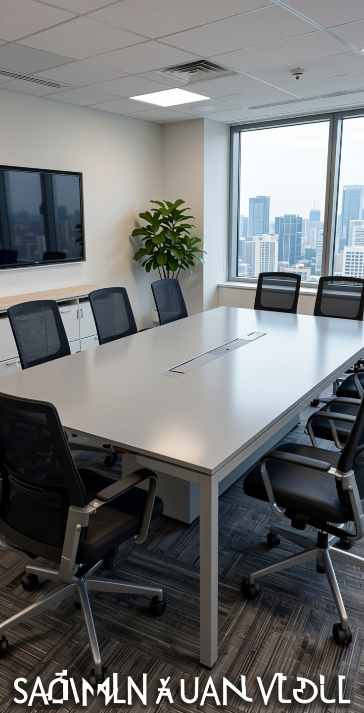 Silver Grey Plain Laminate 8x4 ft High Gloss 1 mm - HG 1204 — application view in a modern office