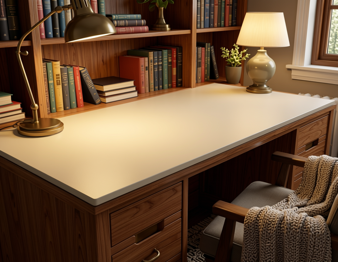 Cream Sand Texture Laminate 4x8 ft - STY-SOL-406 — application view in a cozy study