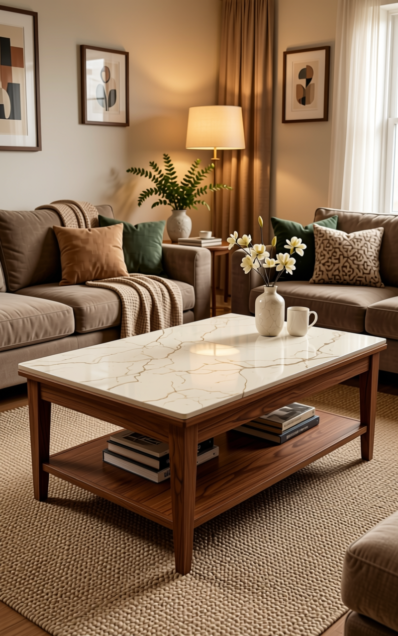 Cream Texture Laminate 4.25x10 ft - STY-SOL-111 — application view in a cozy living room