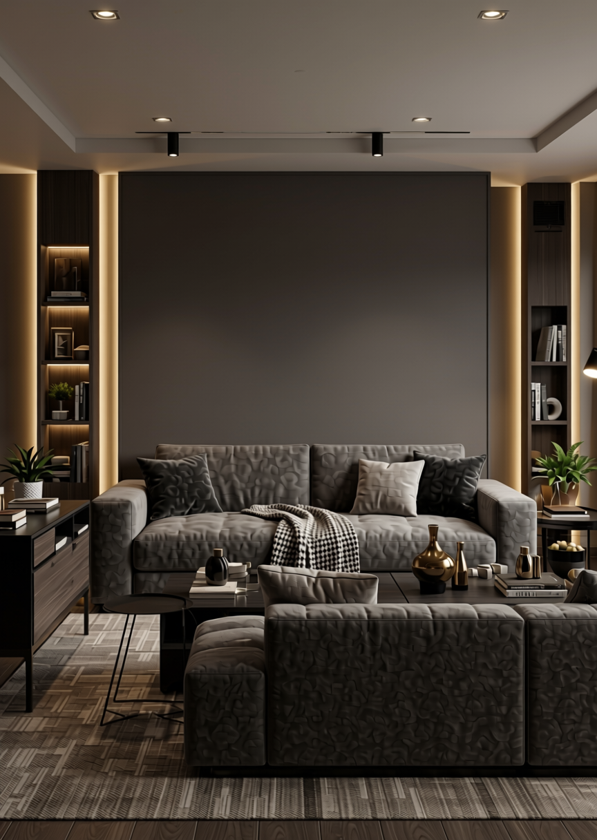 Dark Grey Suede Laminate 8*4 ft 1 mm - EX 1813 — application view in a home theater