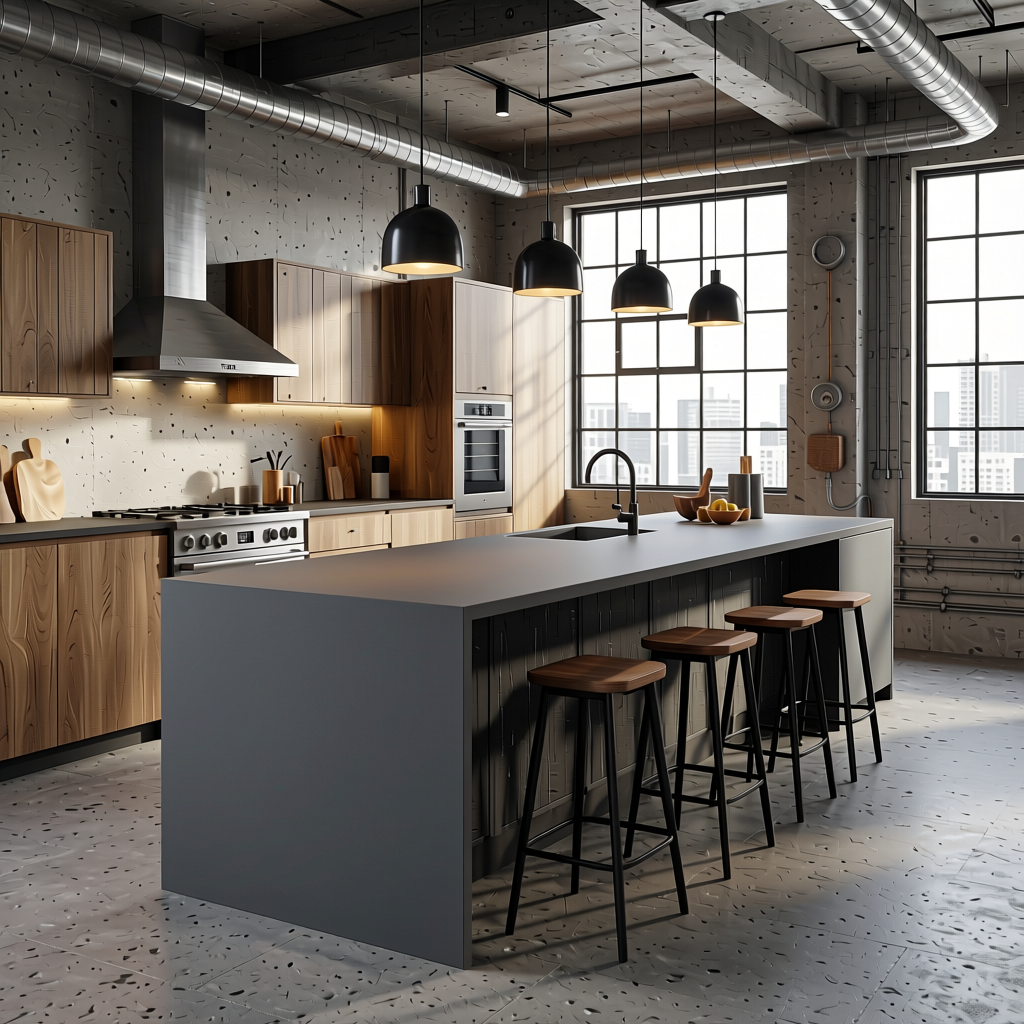 _ Plain Laminate 8x4 ft Texture 1 mm - 108 8 — application view in a industrial loft