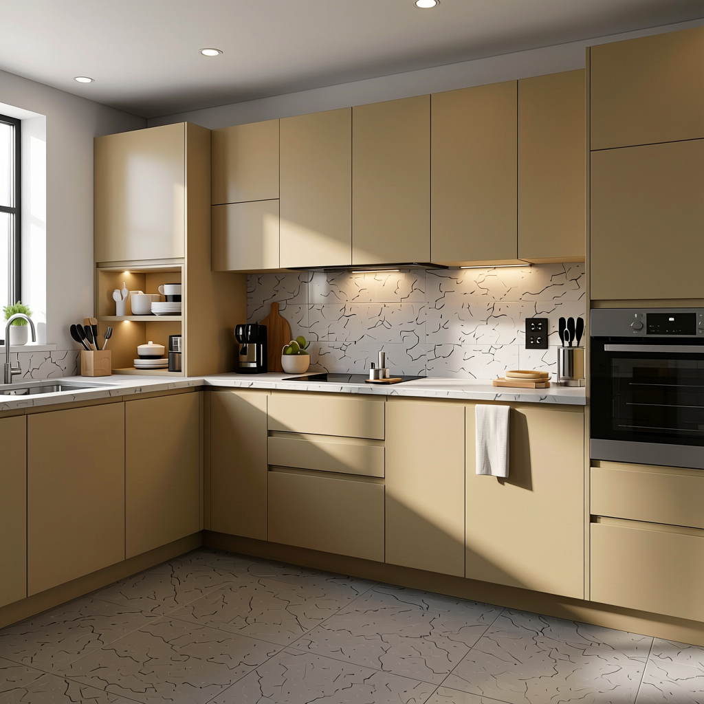 Barley Fluted Laminate 8x4 ft Texture 1 mm - 3018 UG — application view in a contemporary kitchen