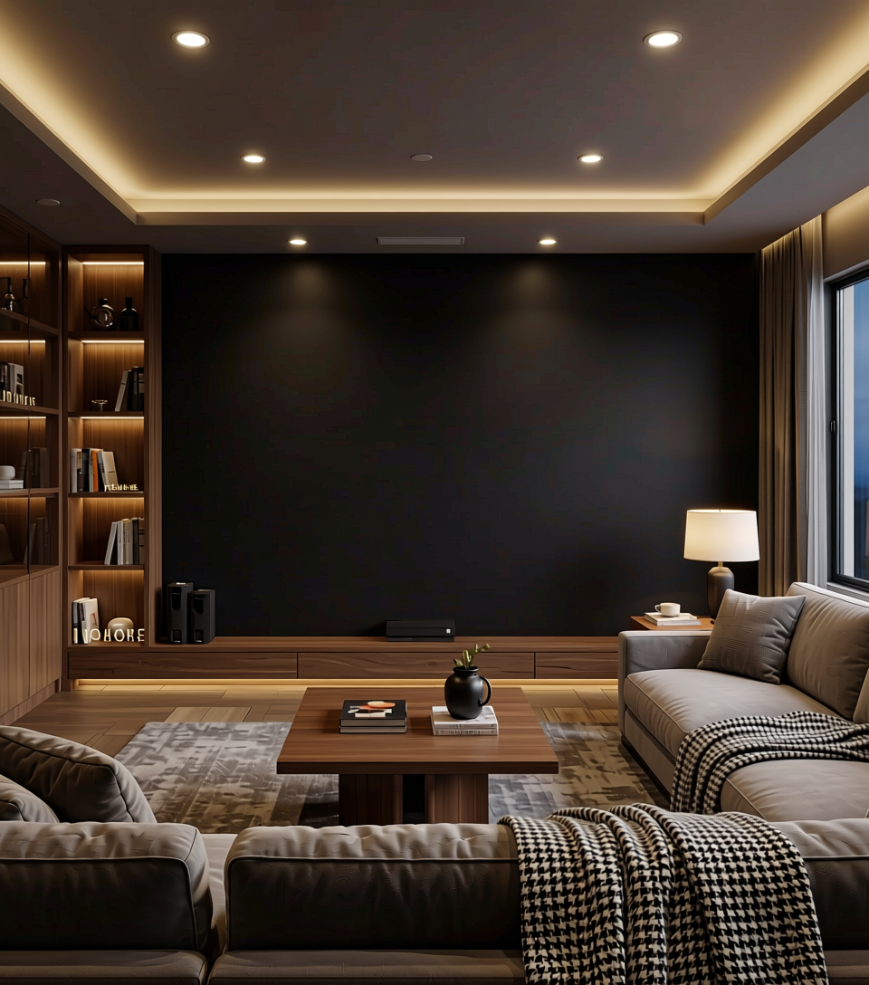 Black Plain Laminate 8x4 ft Super Matte 1 mm - 702 AF — application view in a home theater