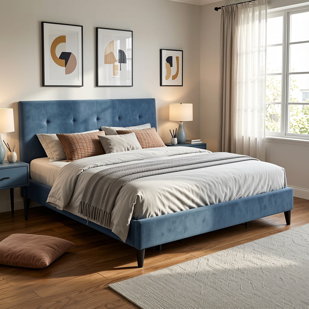 Haze Plain Laminate 8x4 ft Suede 1 mm - 21332 Blue — application view in a bedroom