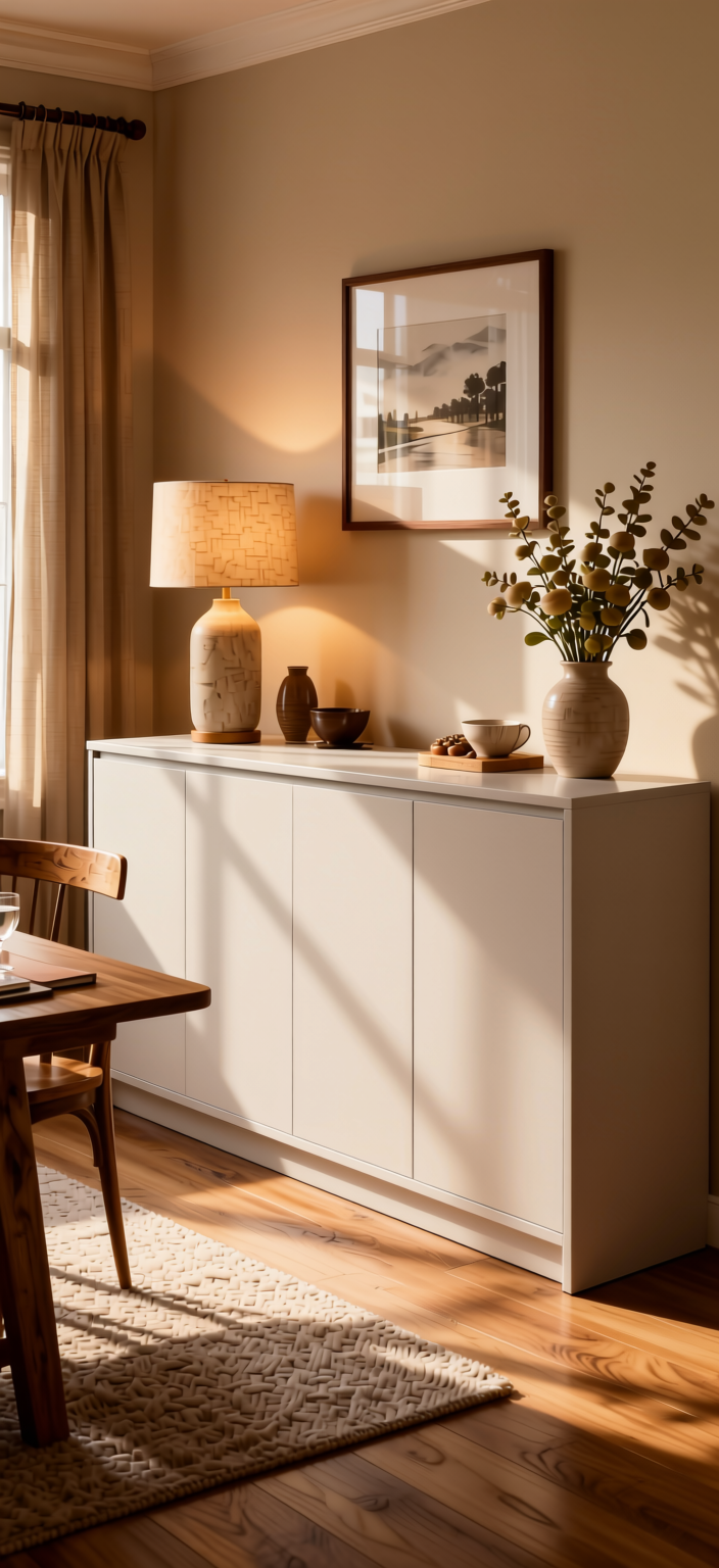Irish Cream Fluted Laminate 8x4 ft Texture 1 mm - 871x UG — application view in a cozy dining room