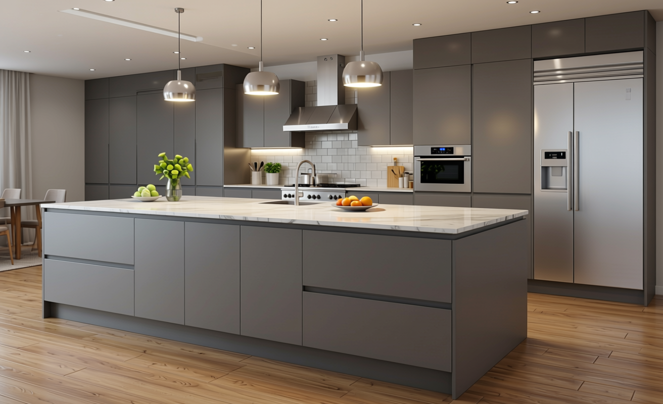 Plain Laminate 8x4 ft Matte 1 mm - LM 12744 — application view in a modern kitchen