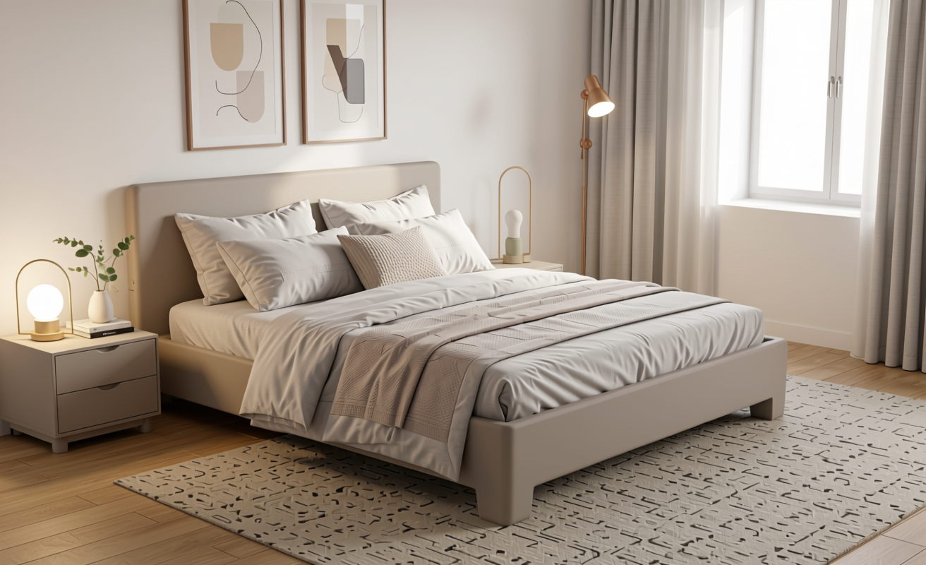 Plain Laminate 8x4 ft Matte 1 mm - LM 12754 — application view in a minimalist bedroom