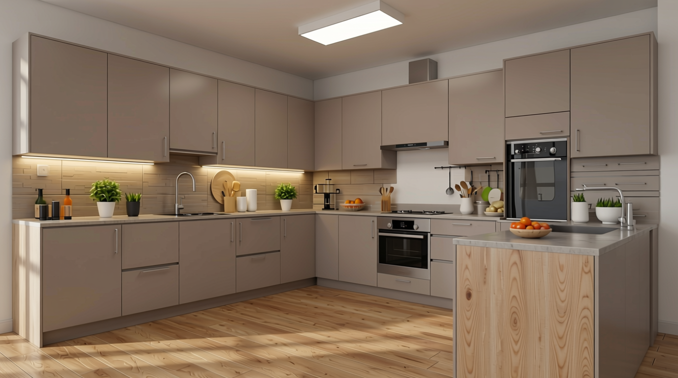 Plain Laminate 8x4 ft Matte 1 mm - LM 12755 — application view in a functional kitchen