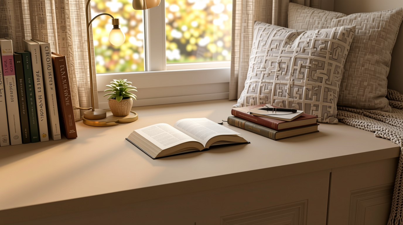 Plain Laminate 8x4 ft Matte 1 mm - LM 12759 — application view in a cozy reading nook