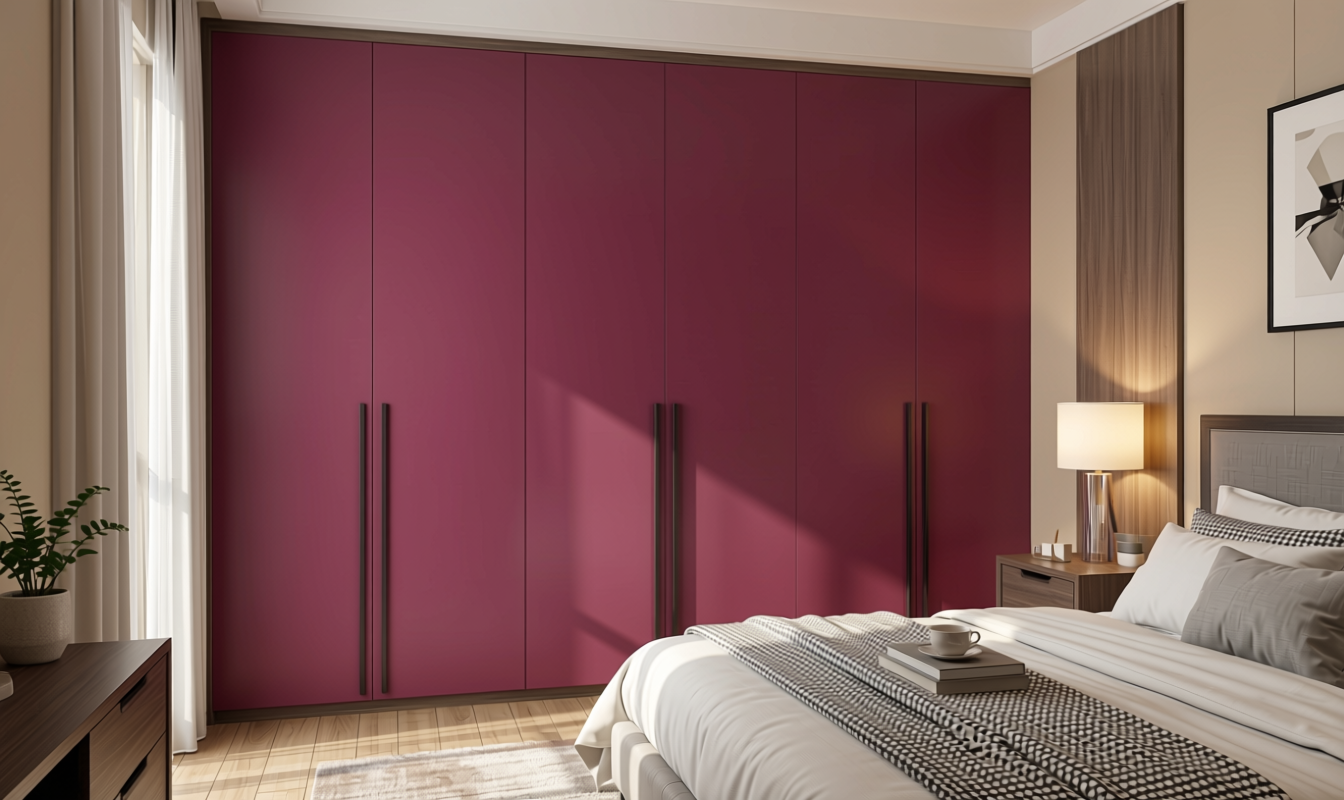 Plain Laminate 8x4 ft Matte 1 mm - LM 12763 — application view in a master bedroom