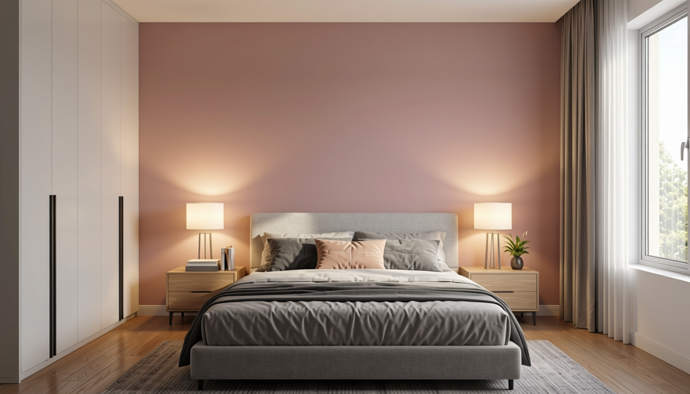Plain Laminate 8x4 ft Matte 1 mm - LM 12764 — application view in a guest bedroom