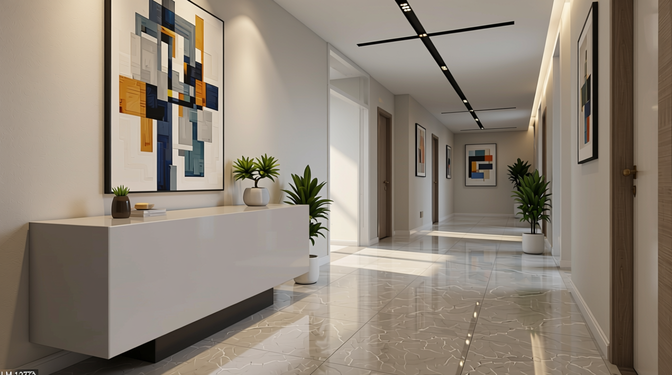 Plain Laminate 8x4 ft High Gloss 1 mm - LM 12771 — application view in a contemporary hallway