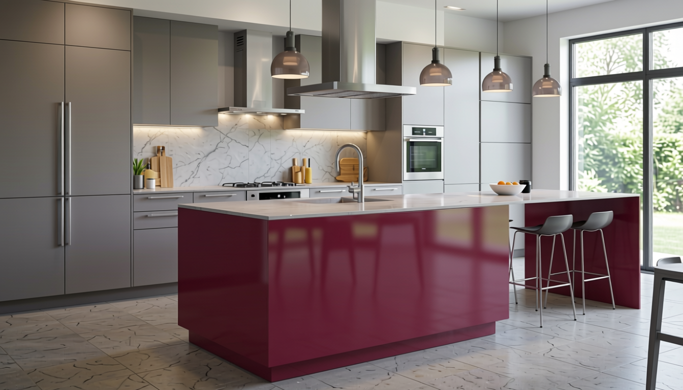 Plain Laminate 8x4 ft High Gloss 1 mm - LM 12772 — application view in a contemporary kitchen