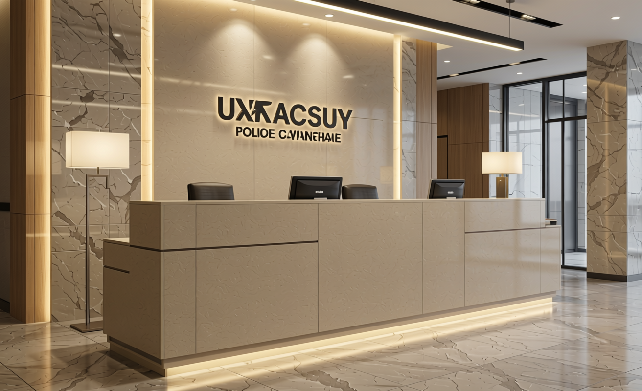 Plain Laminate 8x4 ft Texture 1 mm - LM 12779 — application view in a corporate lobby