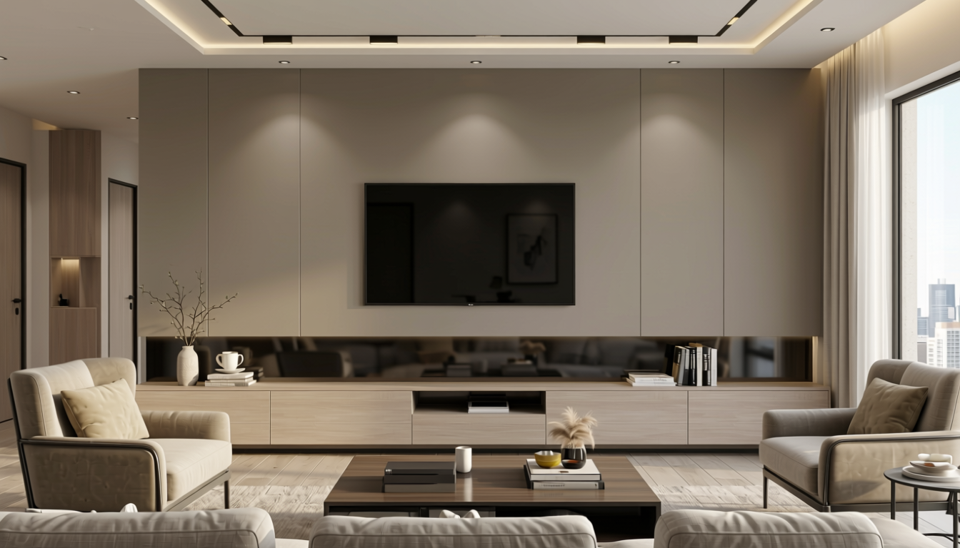 Plain Laminate 10x4 ft Matte 1 mm - LM 12780 — application view in a modern living room