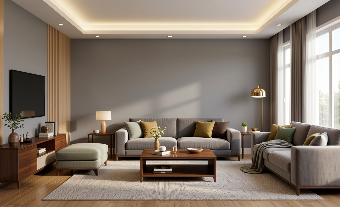 Plain Laminate 10x4 ft Matte 1 mm - LM 12781 — application view in a spacious living room