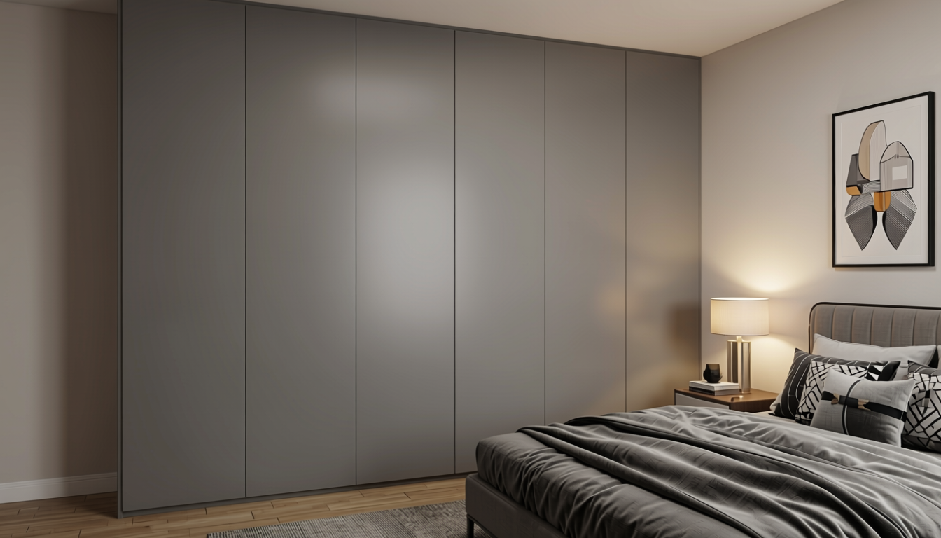 Plain Laminate 10x4 ft Matte 1 mm - LM 12785 — application view in a sleek bedroom