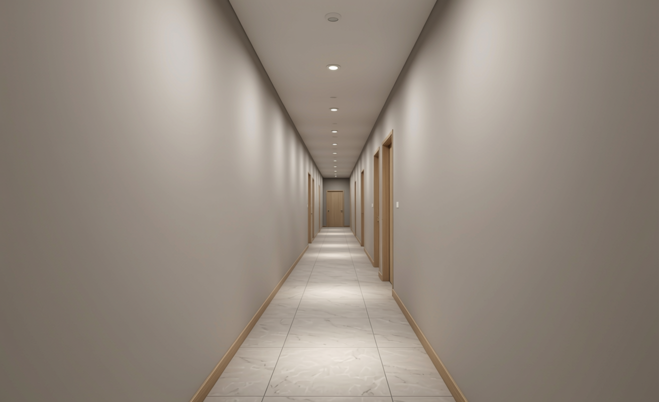Plain Laminate 10x4 ft Matte 1 mm - LM 12793 — application view in a minimalist hallway