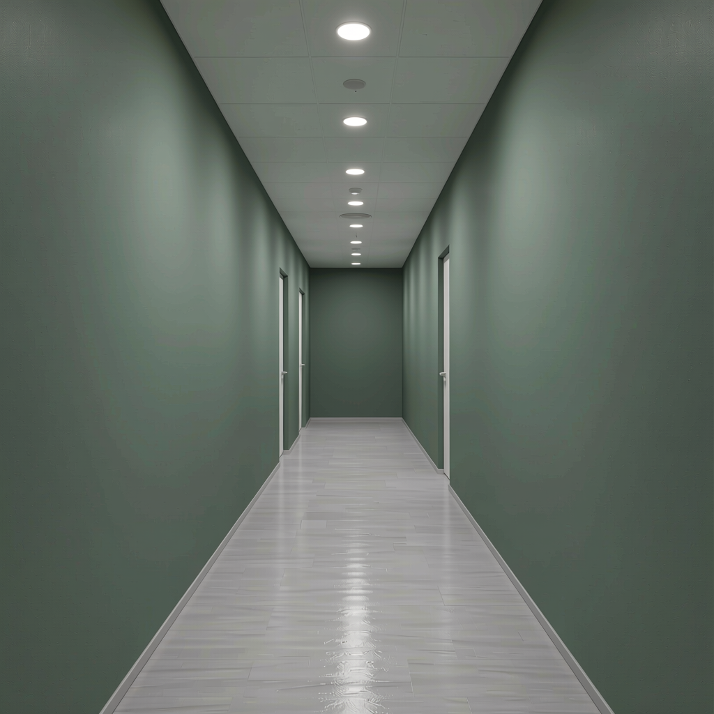 Plain Laminate 10x4 ft Matte 1 mm - LM 12795 — application view in a minimalist hallway