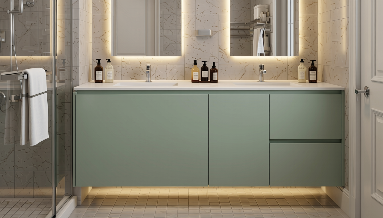 Plain Laminate 10x4 ft Matte 1 mm - LM 12797 — application view in a luxury bathroom
