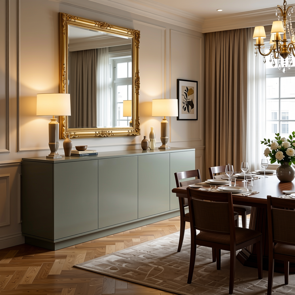 Milbrook Fluted Laminate 8x4 ft Texture 1 mm - 3002 UG — application view in a elegant dining room