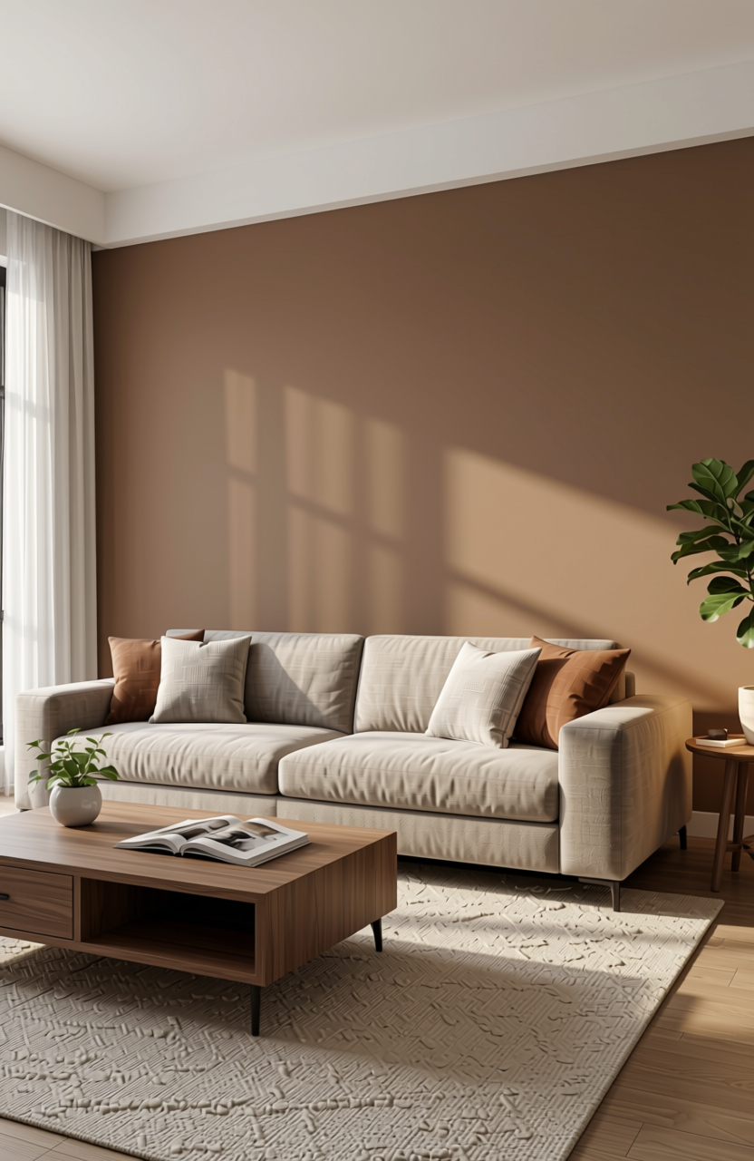 Mudpie Plain Laminate 8x4 ft Texture 1 mm - 3171 SI — application view in a modern living room
