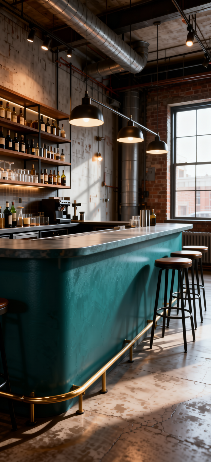 Steel Teal Fluted Laminate 8x4 ft Texture 1 mm - 3012 UG — application view in a industrial loft