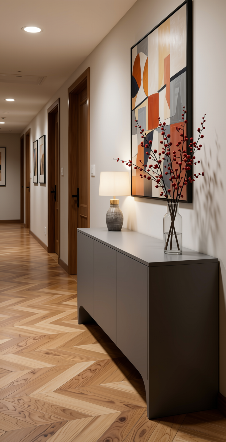 Decorative Plain colors Laminate 8*4 ft 1mm - 21057 — application view in a versatile hallway