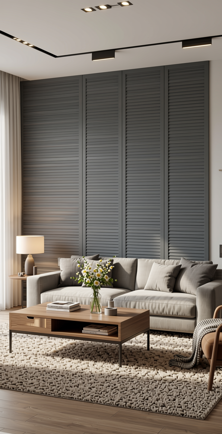 Wood Series 22109 Designer Wall Panel 8*0.4 ft Texture 4.0 mm - 22109 — application view in a modern living room