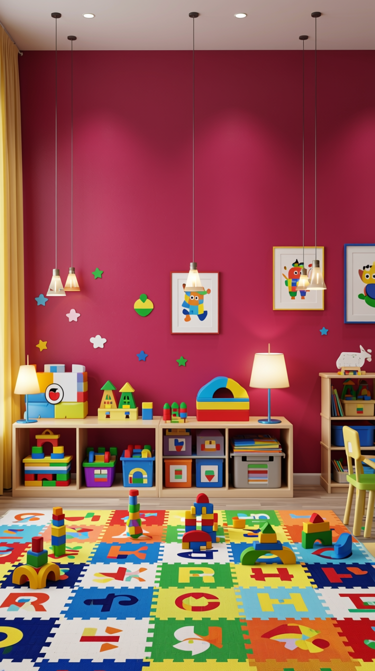 DEEP PINK Textured Red Laminate 4x8 ft - STY-SOL-8321 — application view in a playroom