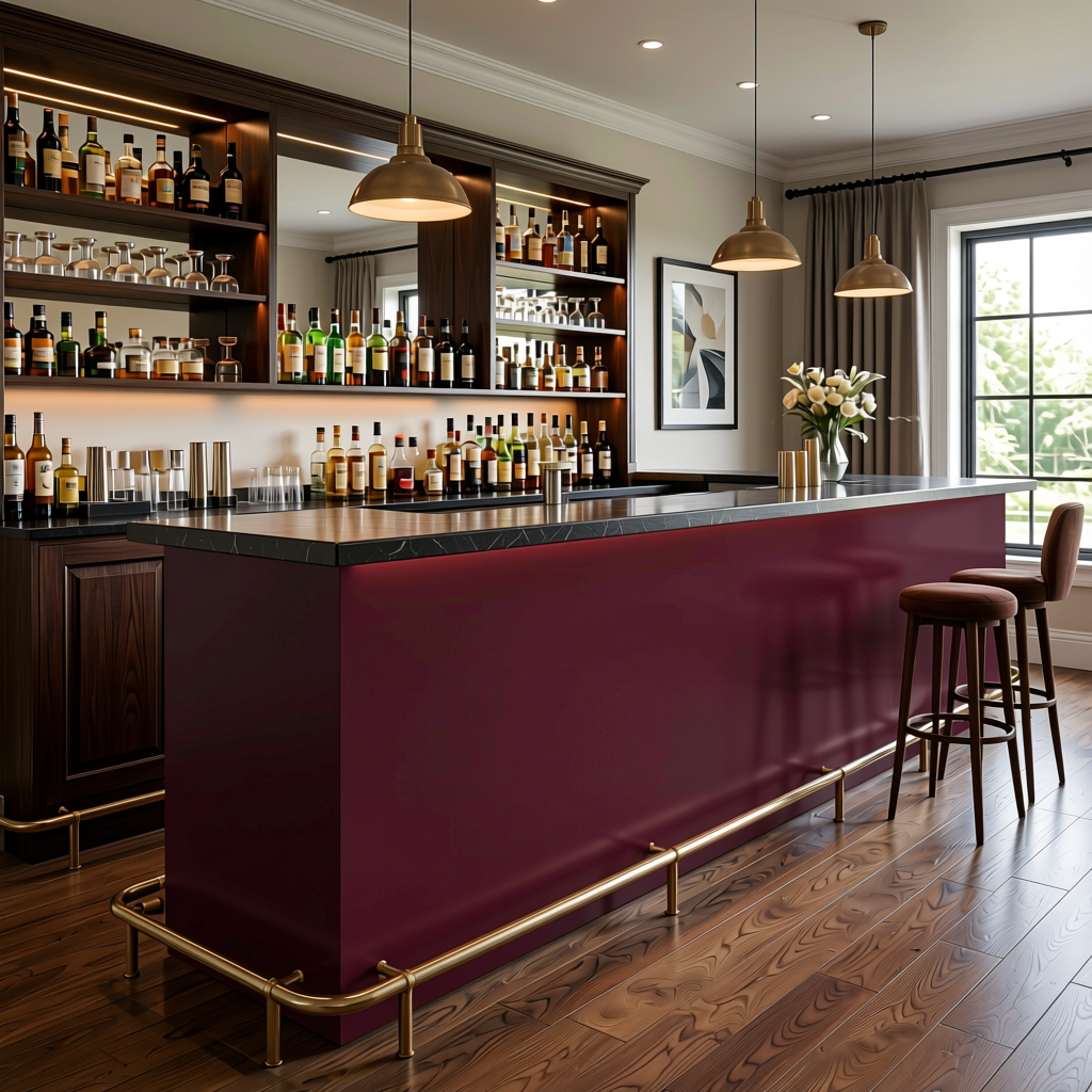 Deep Wine Plain Colors Laminate 8*4 ft Soft Touch 1.0 mm - HER-1553 — application view in a home bar