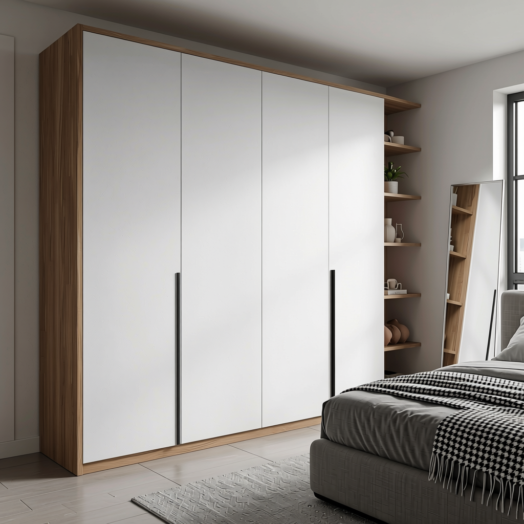 Designer White Plain Colors Laminate 8*4 ft Suede 1.0 mm - HER-1002 — application view in a contemporary bedroom