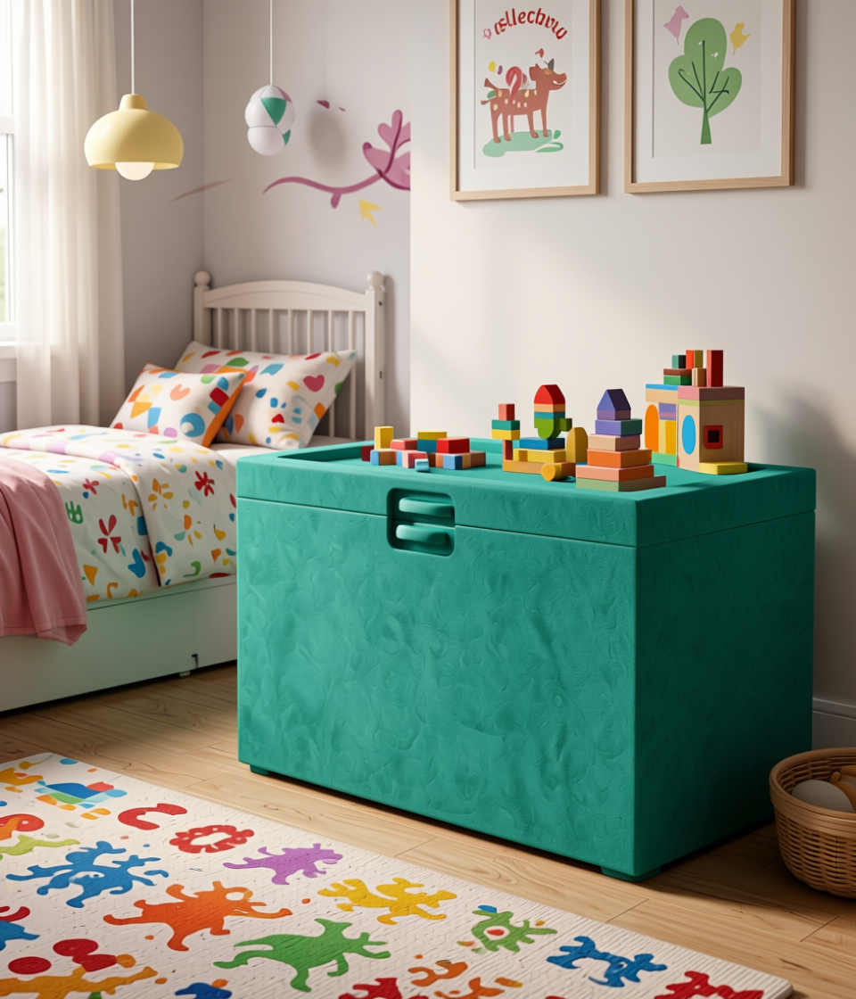 Aqua Green Plain Laminate 8x4 ft Suede 0.8 mm - 4214 SF — application view in a kids bedroom