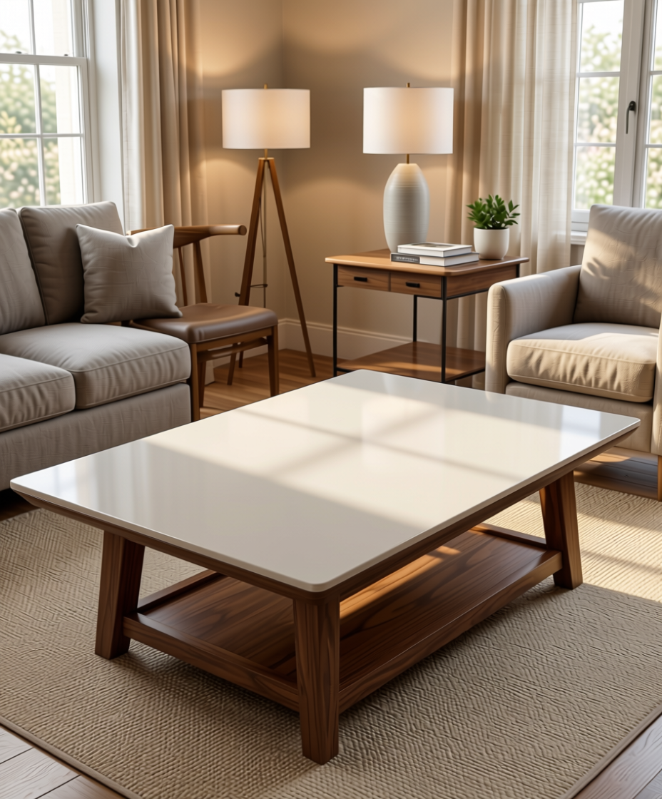 Classic Pearl Plain Laminate 8x4 ft High Gloss 0.8 mm - 4212 GL — application view in a living room