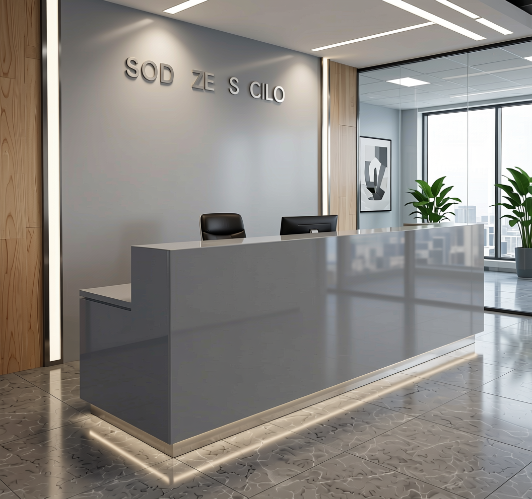 Grey Ade Plain Laminate 8x4 ft High Gloss 0.8 mm - 4703 GL — application view in a office