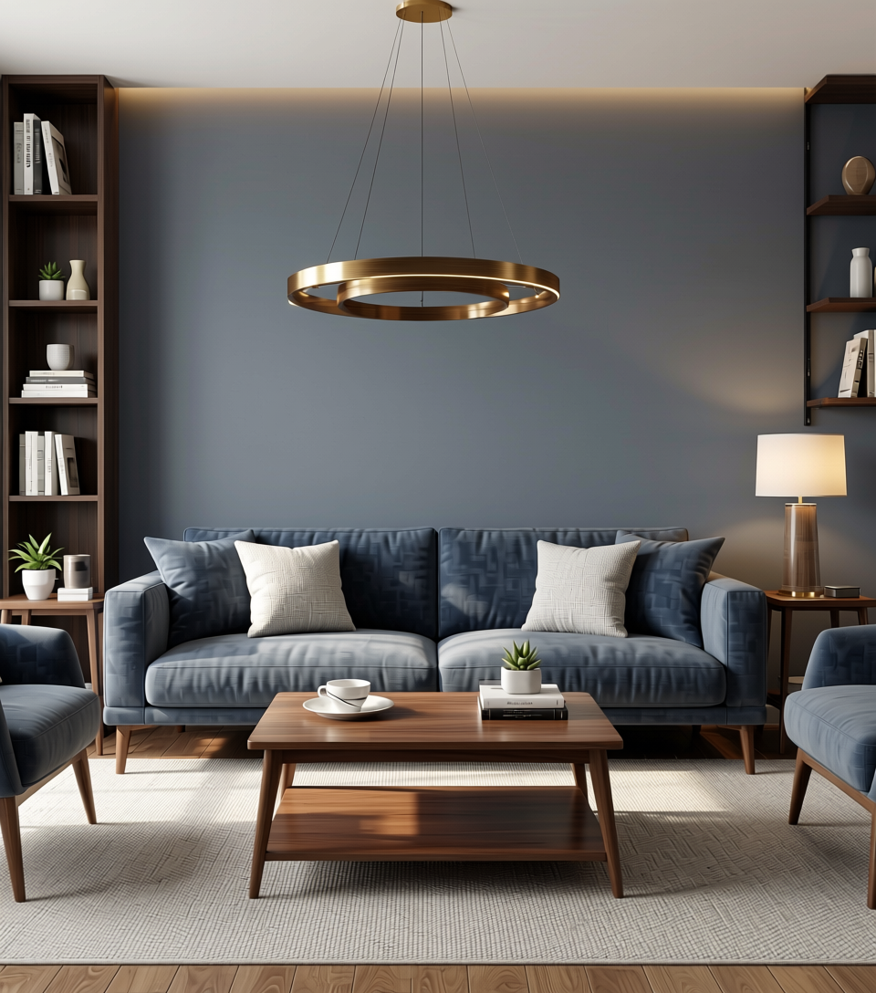 Harbor Grey Plain Laminate 8x4 ft Suede 0.8 mm - 4213 SF — application view in a living room