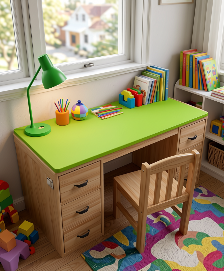 Parrot Green Plain Laminate 8x4 ft Suede 0.8 mm - 4215 SF — application view in a children's playroom
