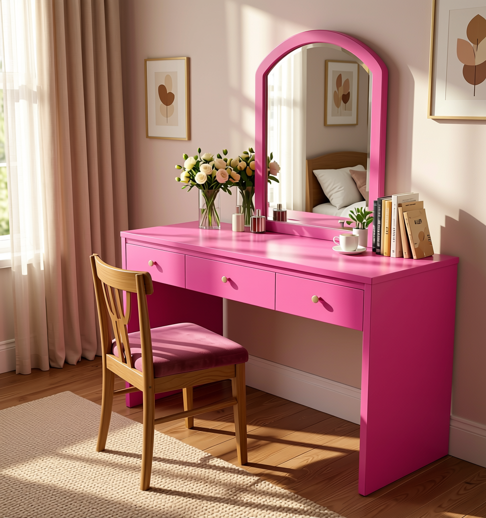 Perky Pink Plain Laminate 8x4 ft Suede 0.8 mm - 4166 SF — application view in a girl's bedroom