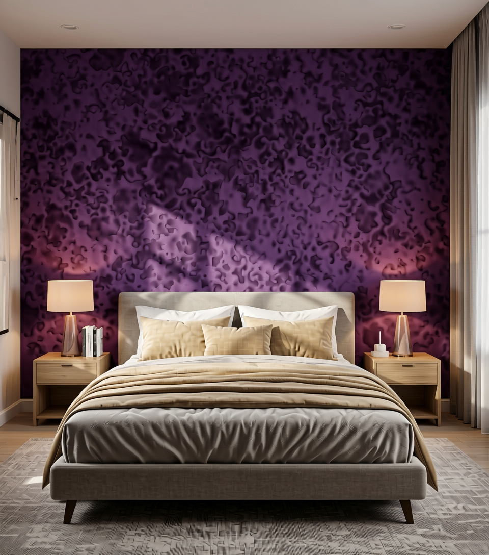Plush Purple Plain Laminate 8x4 ft Suede 0.8 mm - 4167 SF — application view in a bedroom