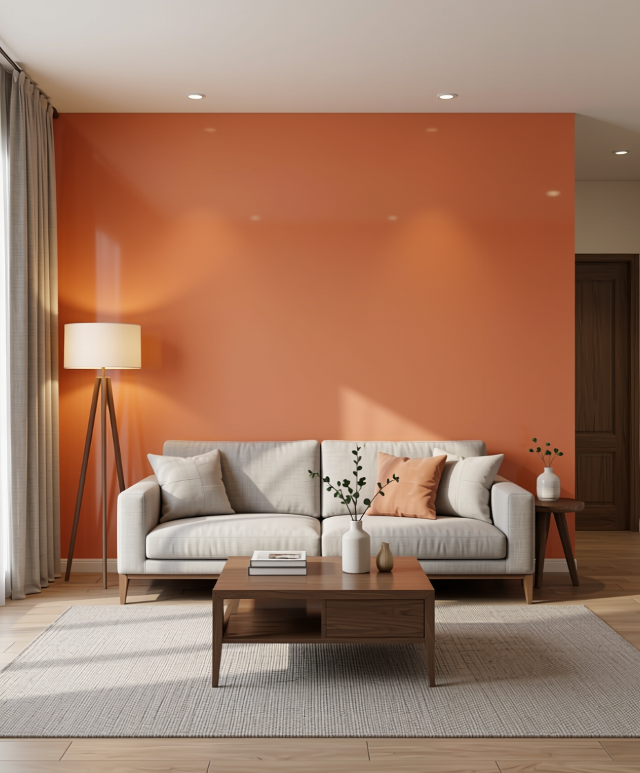 Potter Clay Plain Laminate 8x4 ft High Gloss 0.8 mm - 4804 GL — application view in a living room