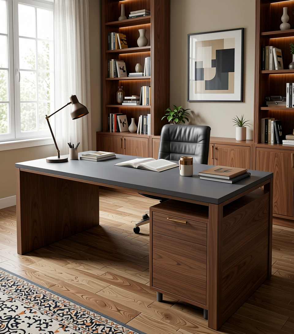 Slate Grey Plain Laminate 8x4 ft Suede 0.8 mm - 4168 SF — application view in a home office
