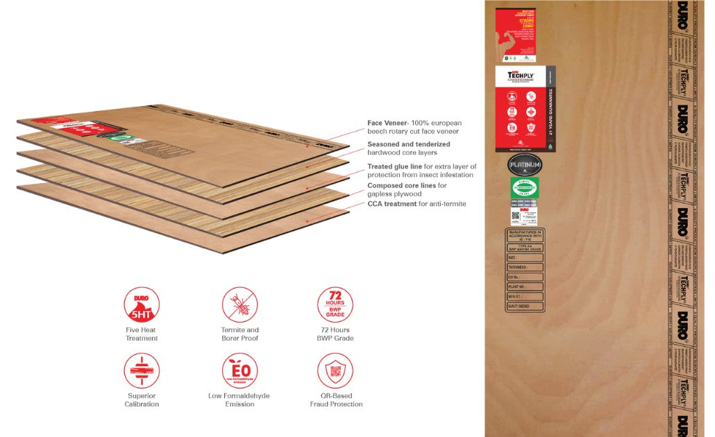 Duro Techply BWP Plywood 8*4 ft 16 mm - DUR-TEC-BWP-16