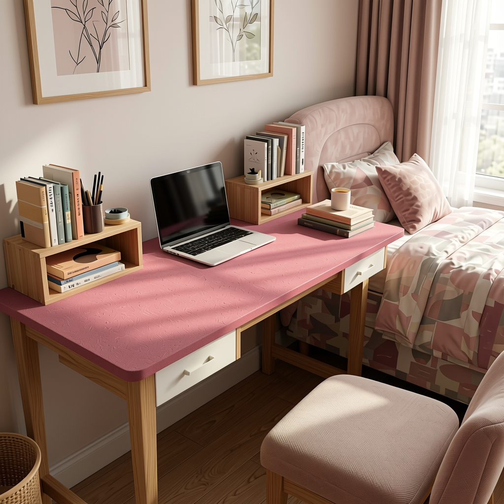 Dusty Pink Plain Colors Laminate 8*4 ft Suede 1.0 mm - HER-1285 — application view in a girl's bedroom