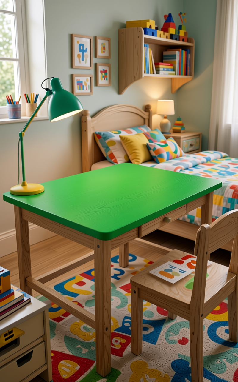 Electric Green Texture Laminate 4x8 ft - STY-SOL-1025 — application view in a kids' room