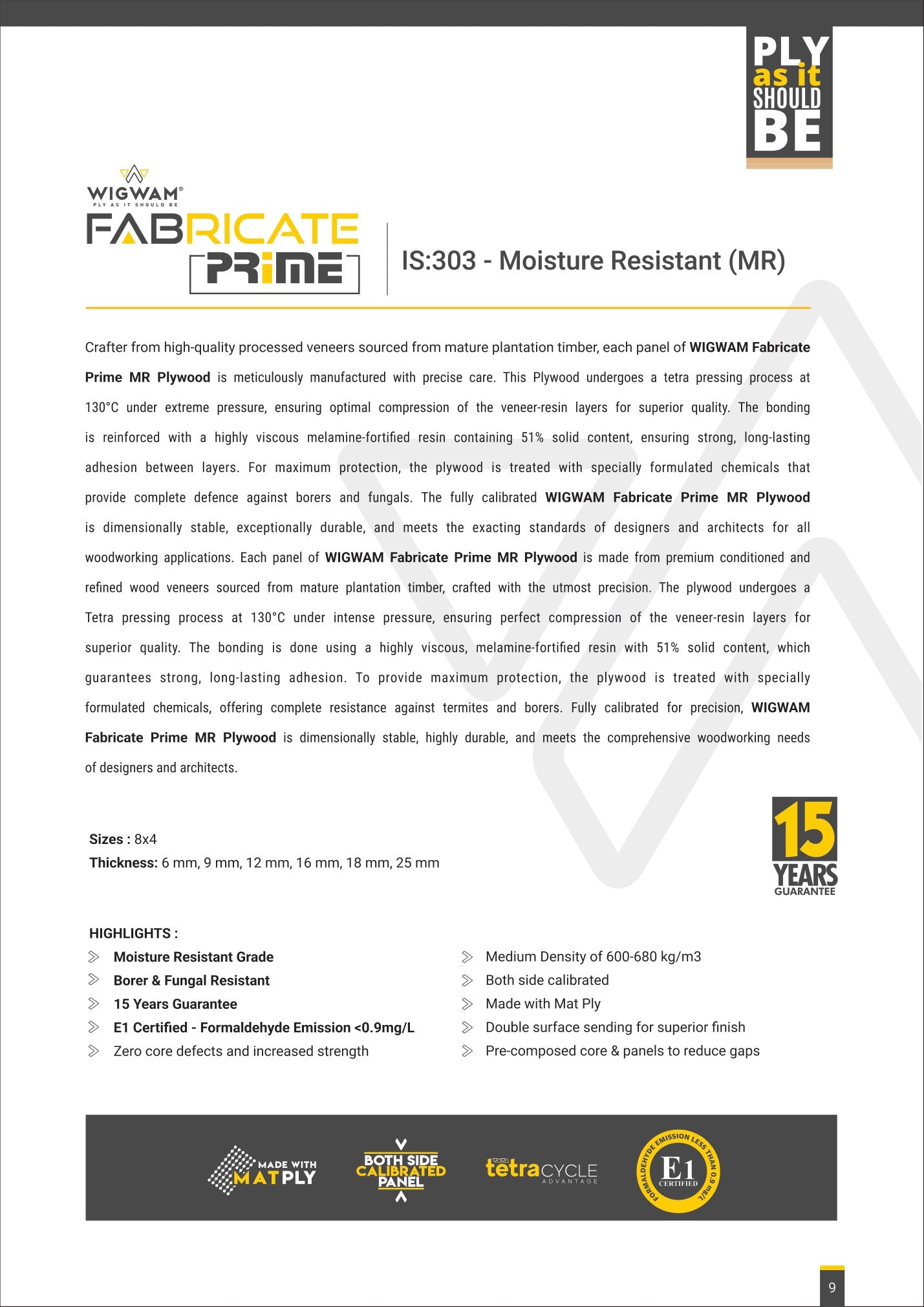 Fabricate Prime MR MR Plywood 8*4 ft 6 mm - WGW-FABPRI-MR-6