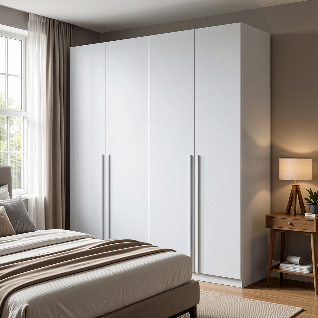 Frosty White Plain Colors Laminate 8*4 ft Leather 1.0 mm - HER-1101 — application view in a bedroom