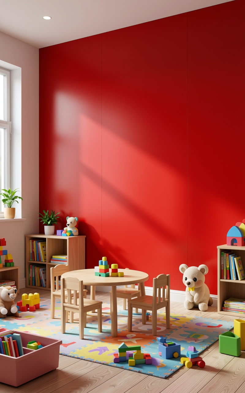 Future Red Texture Laminate 4.25x10 ft - STY-SOL-1076 — application view in a kids' playroom