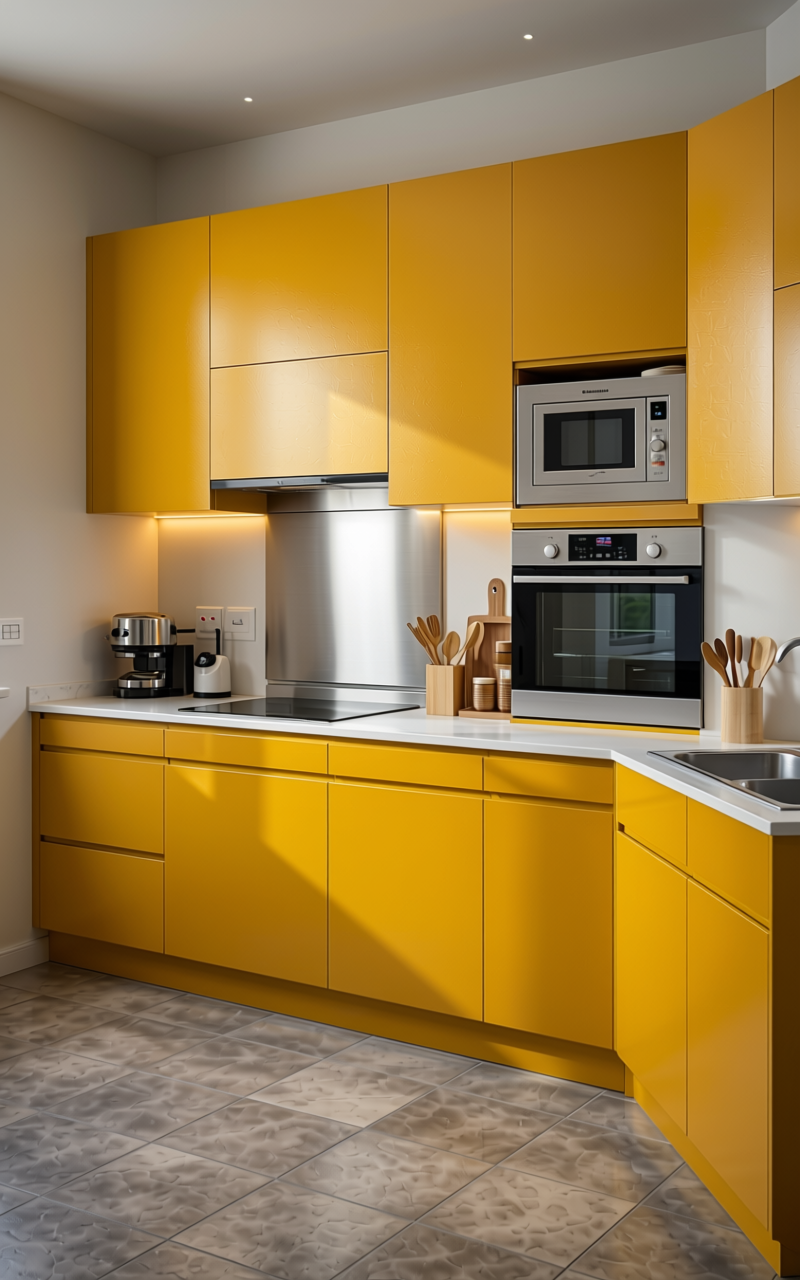 Golden Yellow Texture Laminate 4.25x10 ft - STY-SOL-8504 — application view in a kitchen