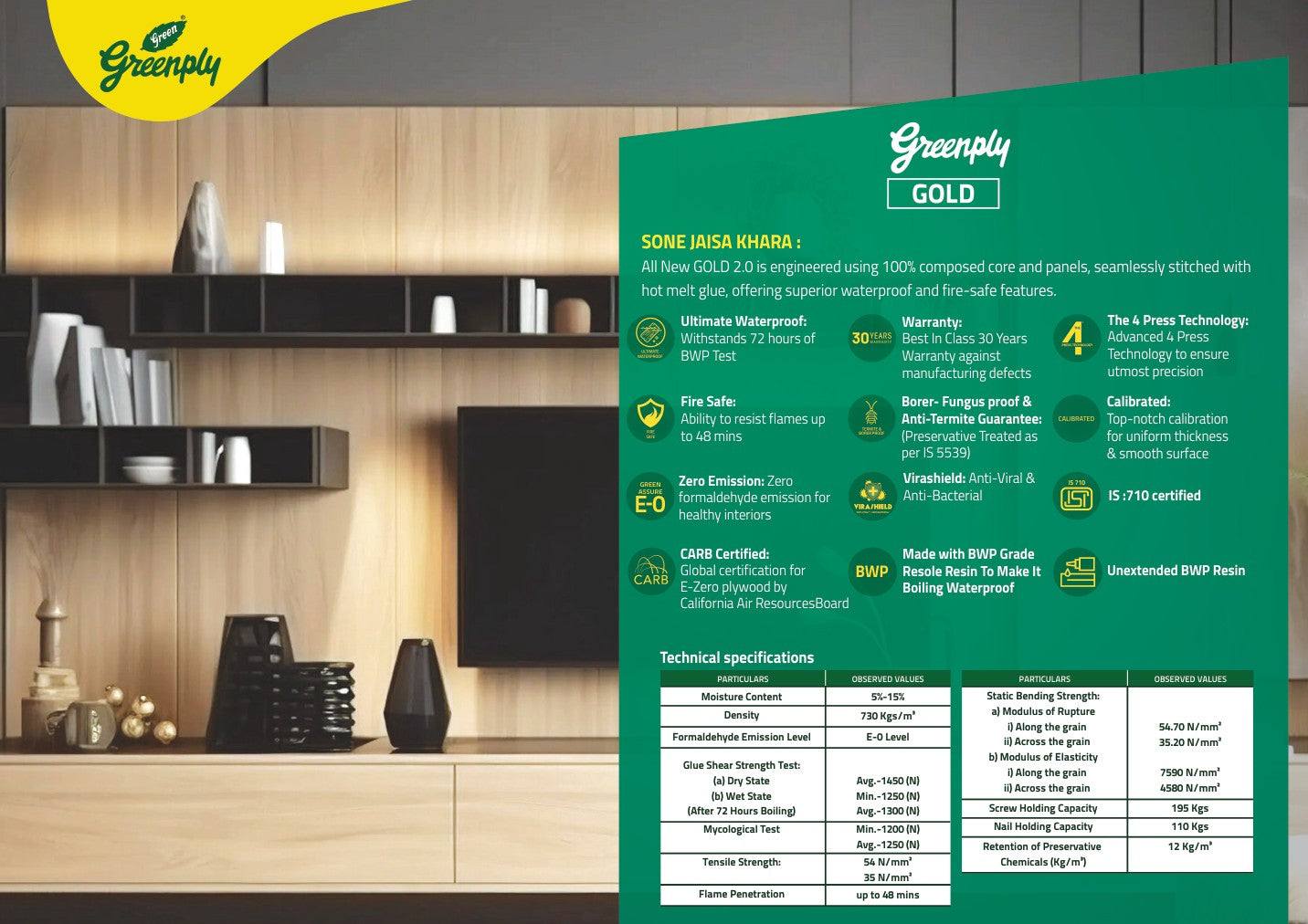 Green Gold Plywood BWP 8*4 ft 12 mm - GRP-GREGOL-BWP-12